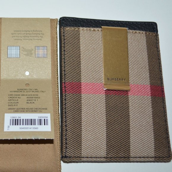 NWT BURBERRY LEATHER AND VINTAGE CANVAS CHECK CARD CASE WALLET WITH MONE… - Picture 6 of 6